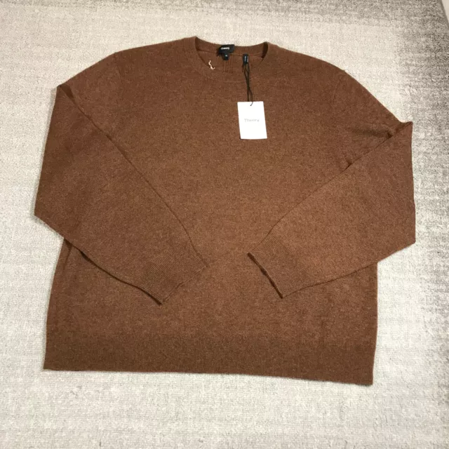 New Theory Sweater Mens 2XL XXL Pullover Cashmere Hilles Crew Chestnut Melange