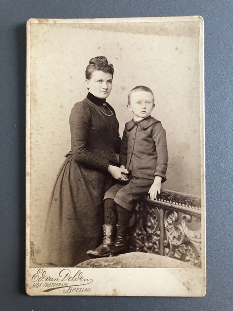 Dame mit Kind aus BRESLAU CDV Porträt Foto Kabinettfoto Ed Van Delden 1891