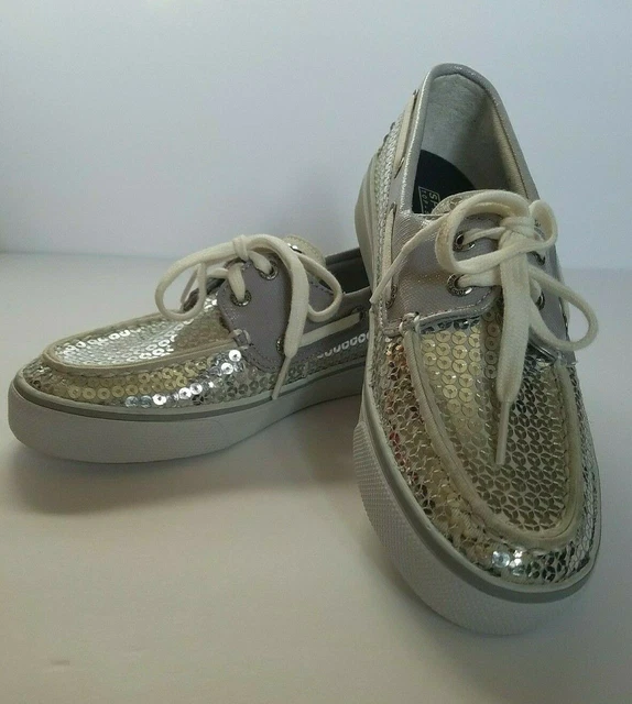 Sperry Top Sider Womens Shoes Size 7 Bahama Silver Sequins Loafers Boat Deck