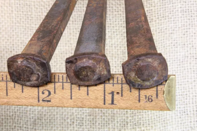 3 Old Large 6" Nails Spikes Button Head Vintage Iron Easter Crucifixion Display