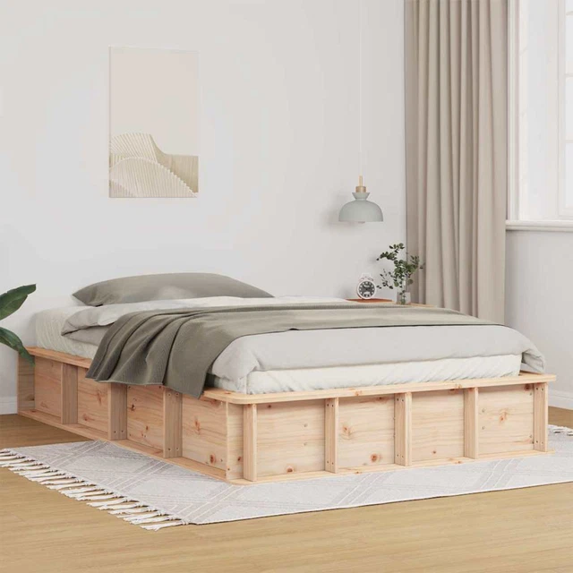 BED FRAME BROWN Pine Wood Lift-Up Storage 120 x 200 cm Single Solid ...