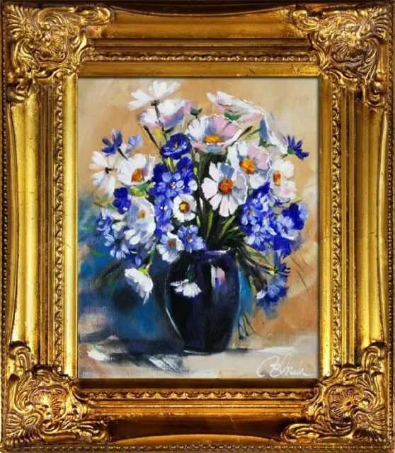Blumenstrauß Blumen Vase Gemälde Ölgemälde Bilder Bild Ölbild Mit Rahmen G16181