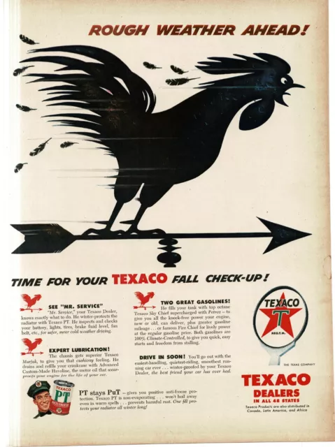 1956 Texaco Havoline Motor Oil rooster weather vane silhouette Vintage Print Ad