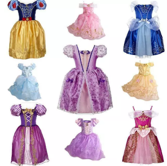 Disney Princess Belle Cinderella Dress Up Girls Kids Party Fancy Costume Cosplay