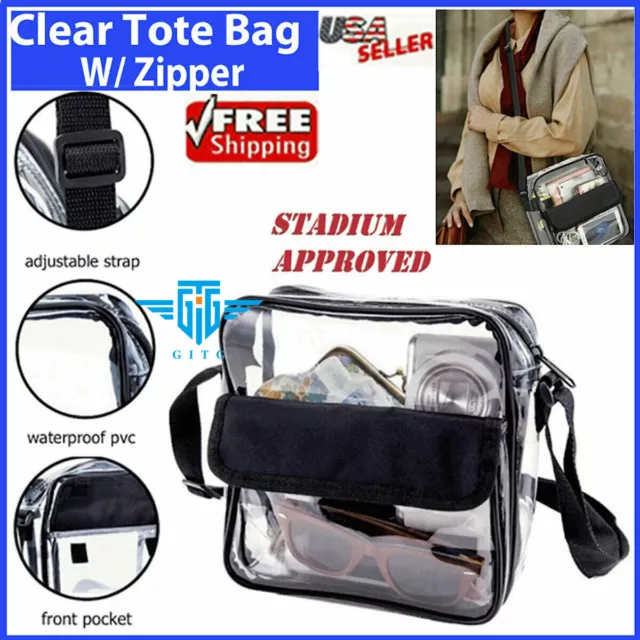 Clear Transparent Tote Bag PVC w/ Zipper Stadium Approved Sports Handbag Purse