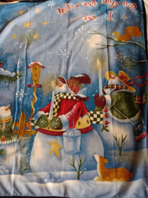 "Do You See What I See" Throw Fleece Christmas Holiday Blanket  Snowmen 2