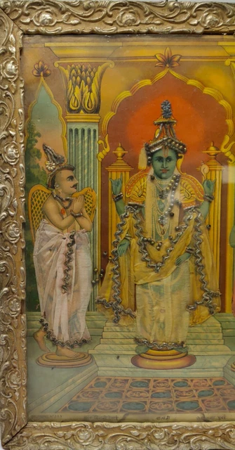 VINTAGE RAVI VARMA God Vishnu Hanuman Garuda Beautiful Lithograph Frame ...