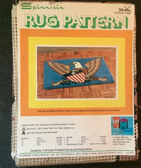 Alfombra de gancho con pestillo Spinnerin 38x48 ""American Eagle lona vintage #251 alfombra grande