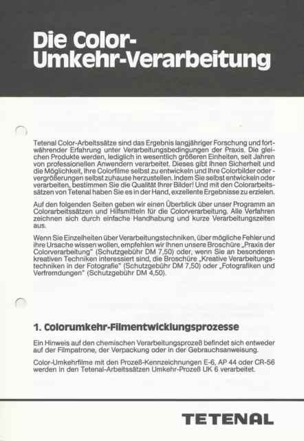 Tetenal Prospekt 1980er brochure Color Umkehr Verarbeitung Fotochemikalien