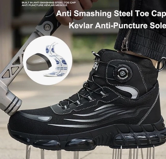 MENS SAFETY TRAINERS Work Lightweight Steel Toe Cap Boots Shoes Black ...