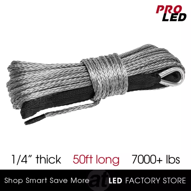50'X1/4"Dyneema Synthetic Winch Rope Cable 7000 LBs ATV SUV Recovery Replacement