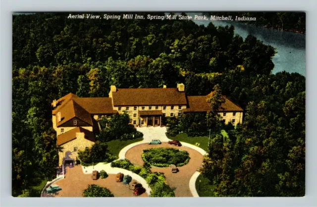 Mitchell IN- Indiana, Aerial View Spring Mill Inn, State Park, Vintage Postcard
