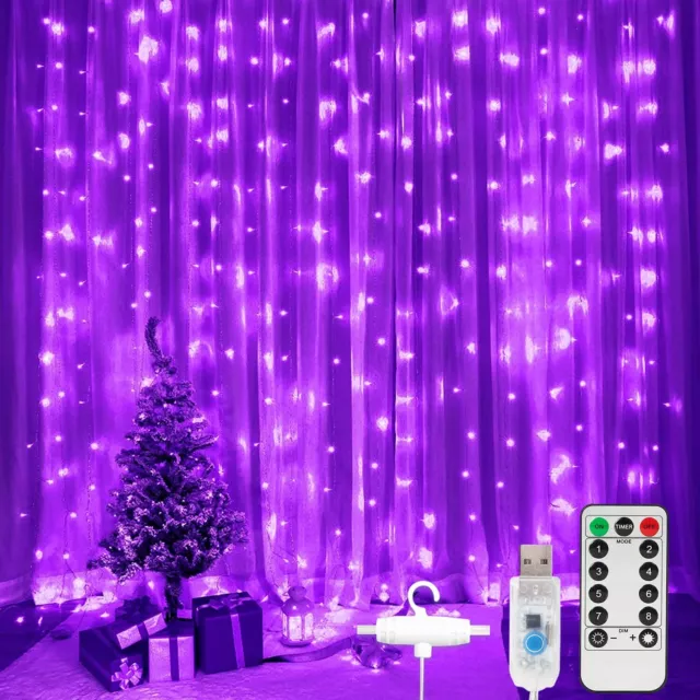 Christmas 300 LED Curtain String Light, 9.8FT x 9.8FT 8 Lighting Modes Fairy ...