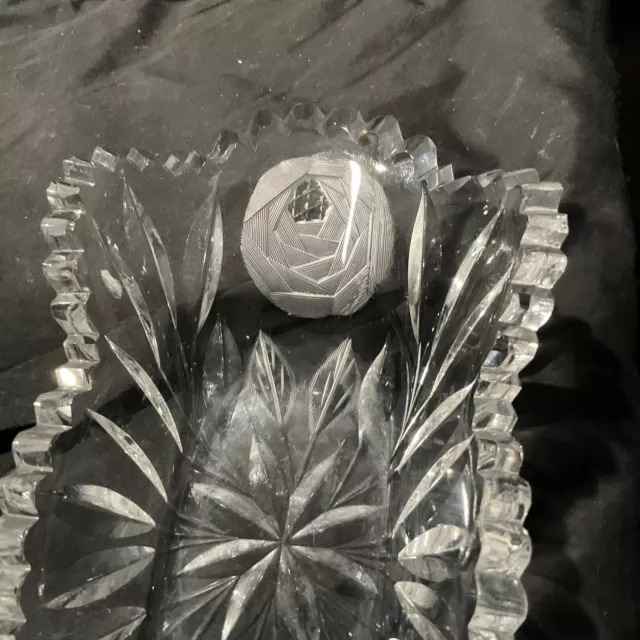 american brilliant cut glass 4x8 in elongated small relish bowl rose cut design 3