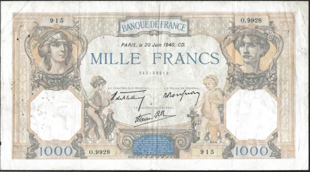 France - bank note Of 1000 Francs Cérès & Mercury 20-06-1940! F.38.49