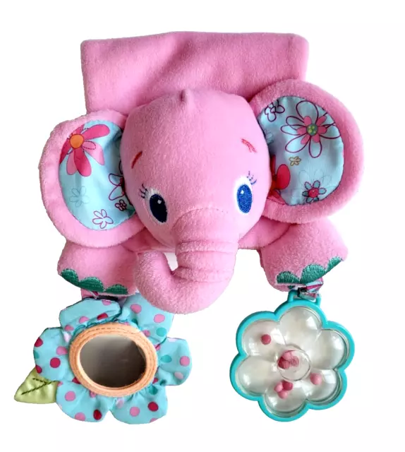 Bright Starts Pink Elephant Cuddly Carrier Pal Plush Mirror Rattle Crinkle Toy