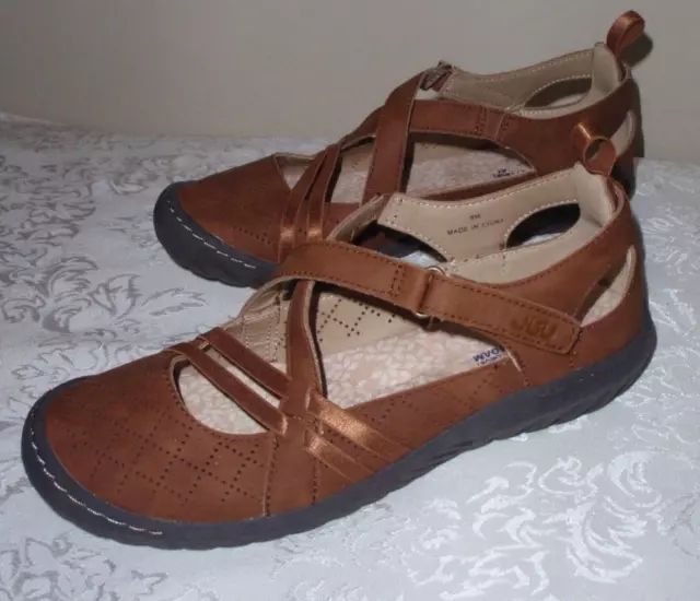 JBU by Jambu Nicole Mary Jane Flats Vegan Shoes Saddle Brown SZ 8 Memory Foam