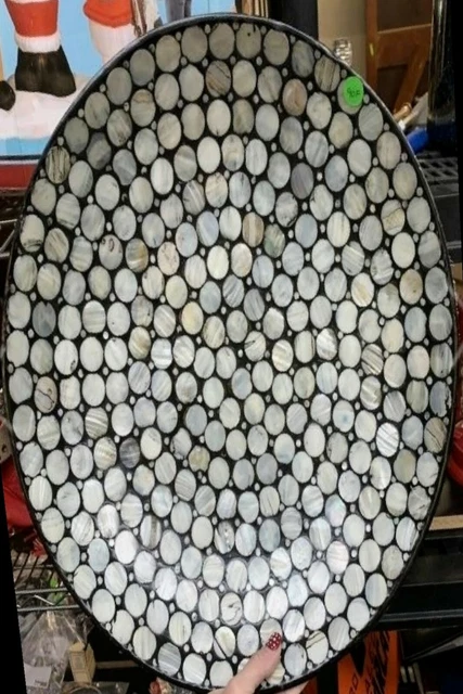 Vintage Large Mother Of Pearl ~ Inlaid & Lacquered~Wood Centerpiece/Bowl 16.5" W 3