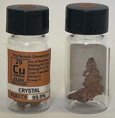 Cobre Cristales 99.9% 7.5 Gramos En Labeled Periódicos Elemento Botella
