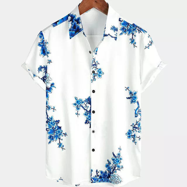 NEW Mens/Shirt Short Sleeve Summer Holiday Flower Print Fashion Sun Top Retro UK