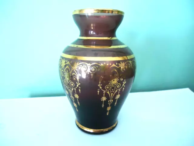 vintage bohemia glass amethyst purple vase gold decoration