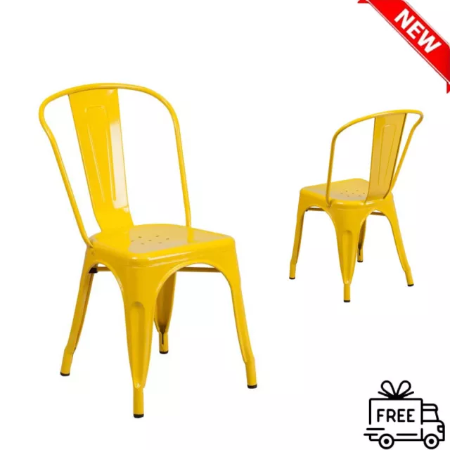 Yellow Commercial Grade Dining Chair Metal Indoor-Outdoor Stackable Chair Patio