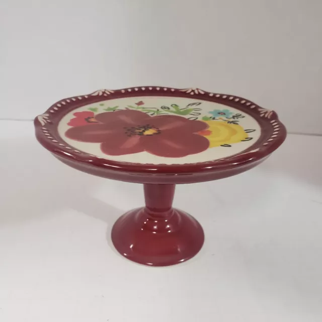 Pioneer Woman Alex Marie Mini Cupcake Stand Floral Red Multicolor Farmhouse New