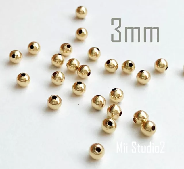 50pcs 3mm 14k gold filled Round seamless bead spacer shiny plain yellow S03g