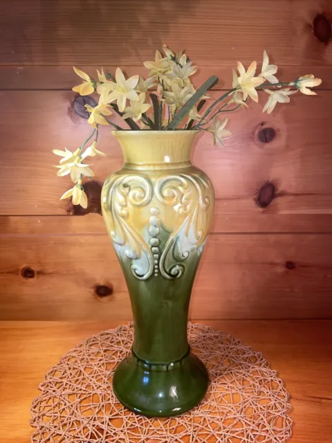 Vintage Royal Haeger Pottery Marigold Green Drip Glaze 15" Vase 1970s