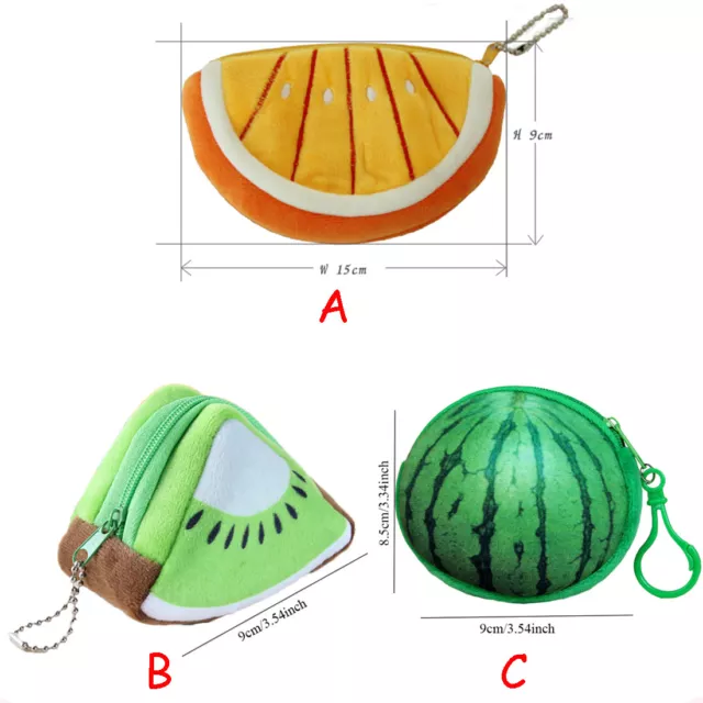 Womens Girls Fruits Watermelon Portable Zipper Coin Purse Wallets Case Plush BaⅠ 2