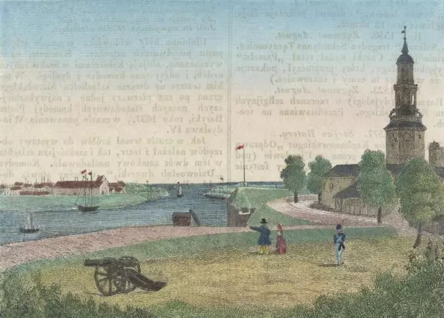 DANZIG / Gdansk - Weichselmündung - kolorierter Holzstich um 1860