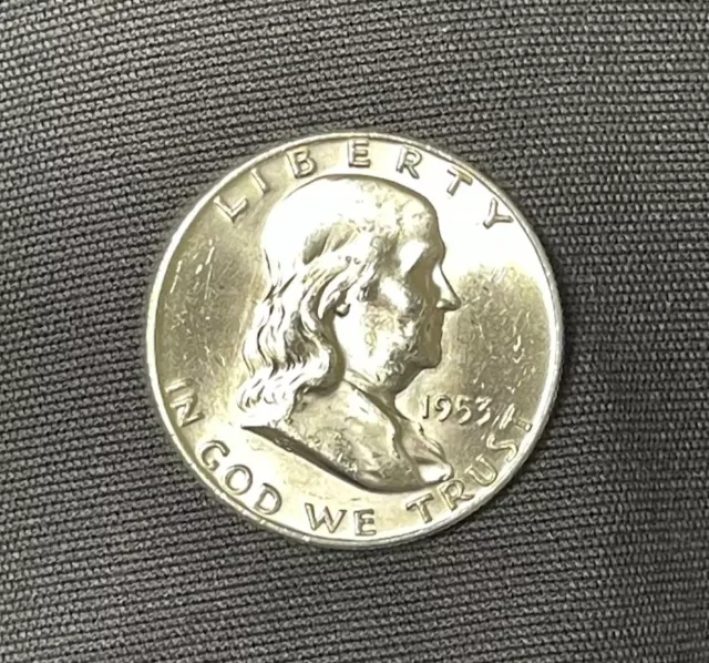 1953-D 1953D silver Ben Franklin half dollar BU. Nice uncirculated 50 cent coin