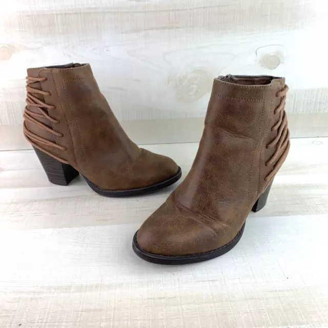 Candies Ankle Booties Heeled Brown Vegan Suede Boots Womens Size 6 M Side Zipper