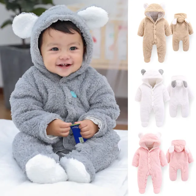 Newborn Baby Boy Girl Kids Bear Hooded Romper Jumpsuit Bodysuit Clothes Outfits