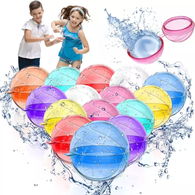 12 Pack Reusable Water Balloons Kids Adults Outdoor Self Sealing Quick Fill Toys