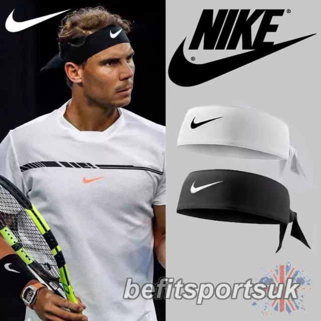 Nike Fascia Bandana Cravatta Dri Tennis Sport Fascia Per Capelli Nadal Federer Nero Bianco