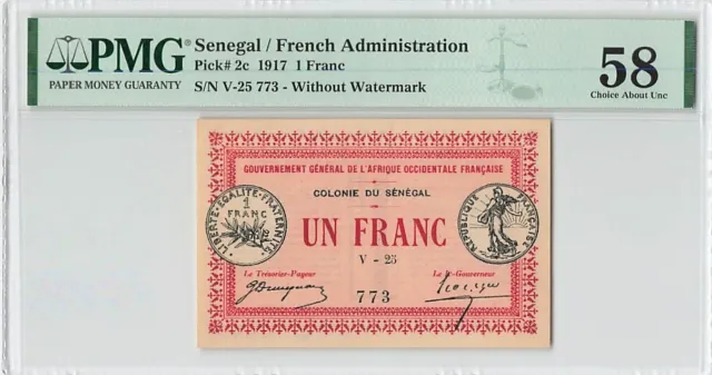 Senegal 1 Franc 1917 P-2c PMG 58
