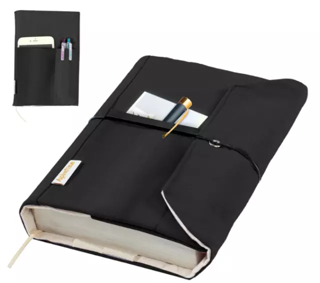 Black Book Cover Protector Canvas Washable Jumbo Book Cover for Paperback