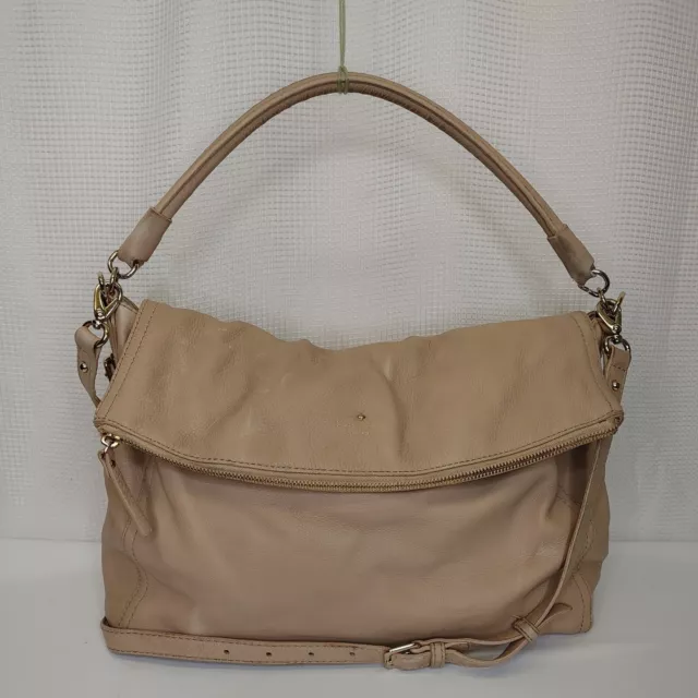 Kate Spade Cobble Hill Little Minka Purse Beige Pebbled Leather Flap Hobo FLAWS