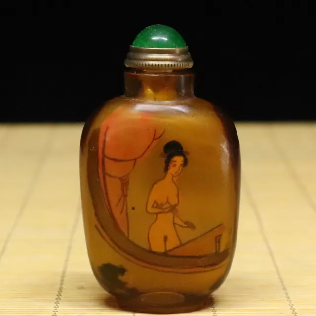 Chinese Old Peking Glass Inner Painted Exquisite Naked Woman Snuff Bottle 95058