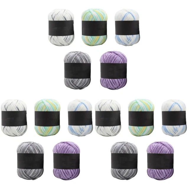 15 Rollen von Multicolor Gradienten Baumwollgarn Häkeln Faden Stricken