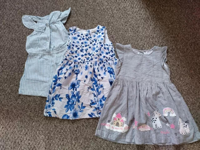 Girls Next Flowery & George Unicorn Dresses & Next Playsuit Bundle 2-3 Years