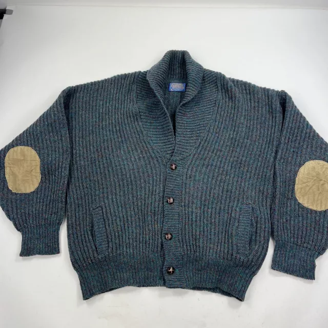 Pendleton Wool Shawl Collar  Cardigan Sweater Elbow Patch Size XL Made USA