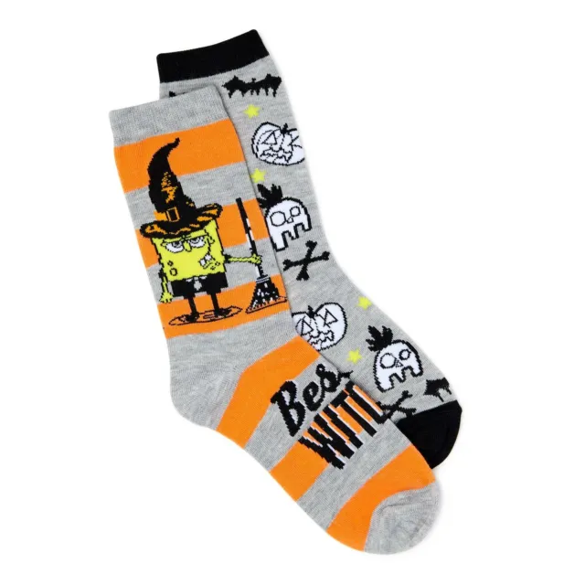 SpongeBob SquarePants Women's Halloween Crew Socks, 2-Pack