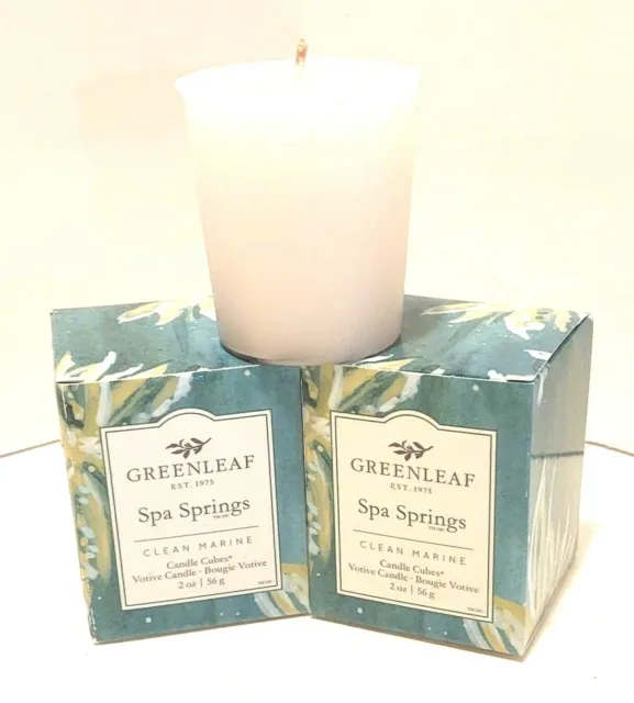 Greenleaf Spa Springs Clean Marine scented Votives lot 2 candle cube New
