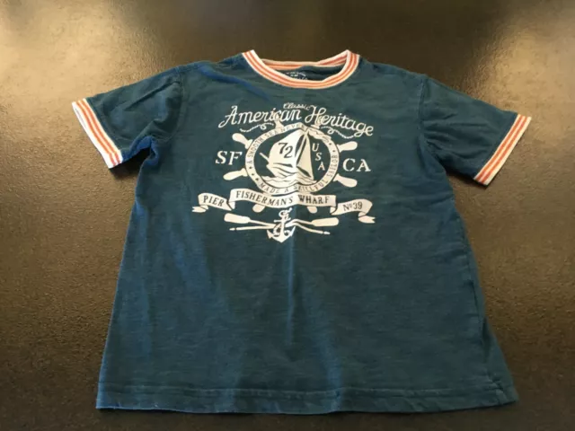 Roebuck & Co. Boys 8 Teal Blue Orange Ringer T-Shirt Sailboat Regatta