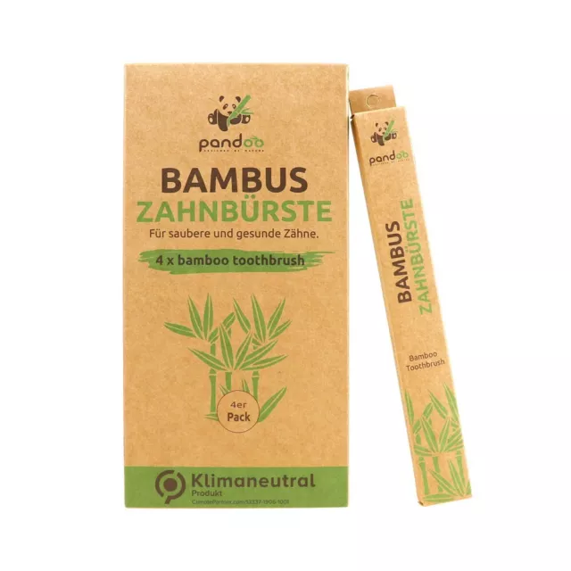pandoo 4er Spar-Set - Bambus Hand-Zahnbürste - vegan & umweltfreundlich