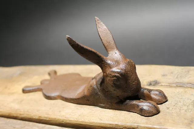 Antique Vintage Style Cast Iron Door Stop Rabbit Hare Wedge Rust/Black