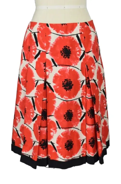 CARLISLE Cotton Pleated Poppy Print Red Cream Black A-Line Skirt Size 4