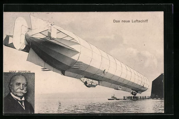 AK Das neue Luftschiff von Graf Zeppelin, Portrait des Grafen Zeppelin